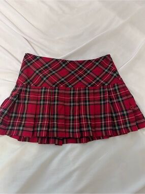 Tripp nyc Red Black Plaid Pleated Mini Skirt